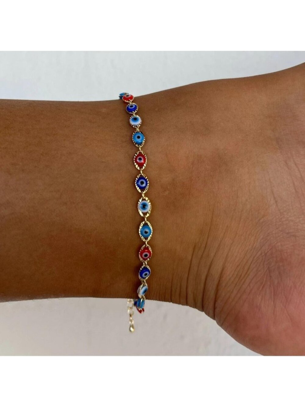 Multicolor Evil Eye Anklet10 Inches in Length18K...